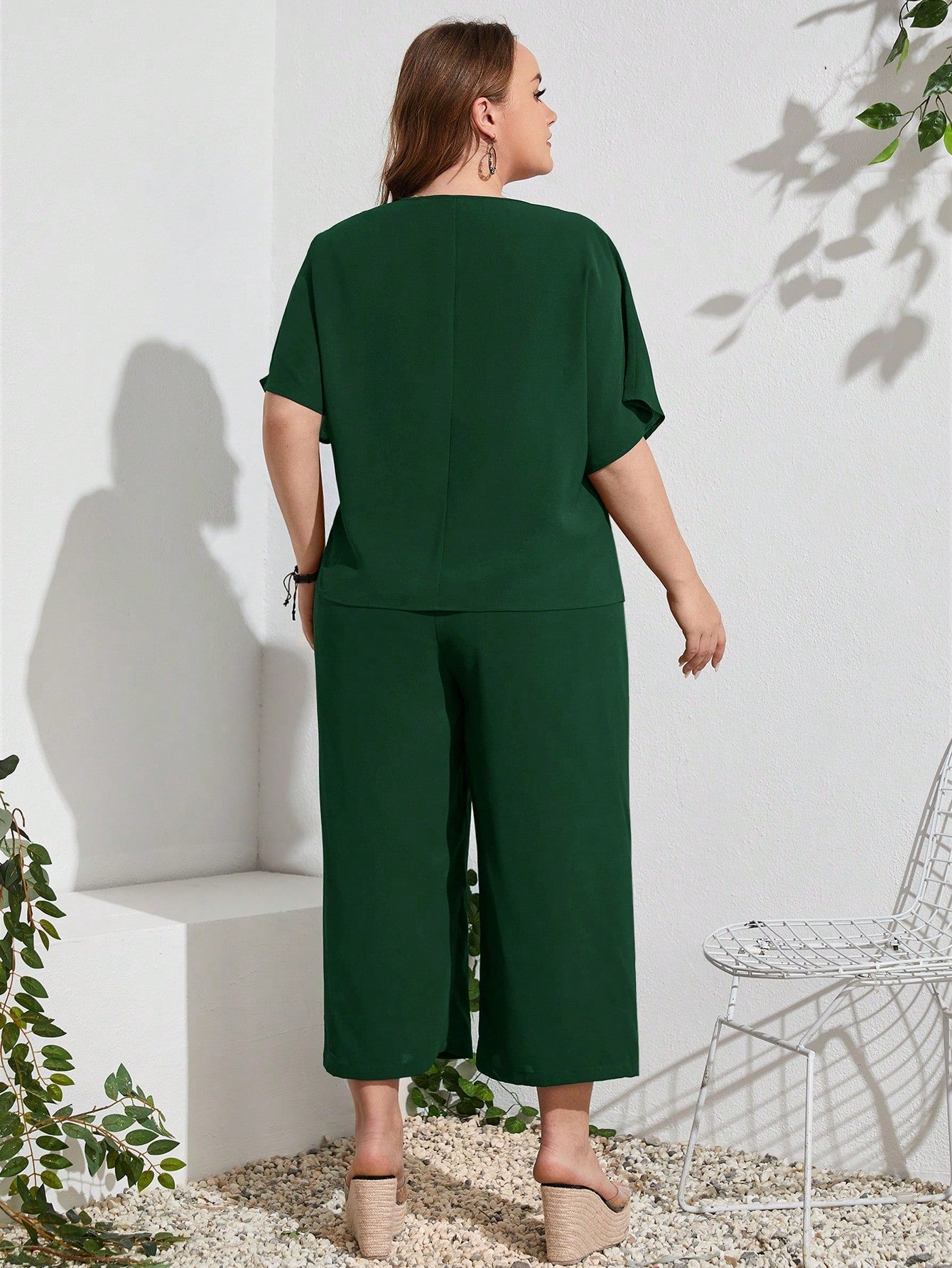 Plus Size Batwing Sleeve Top and Pants Set