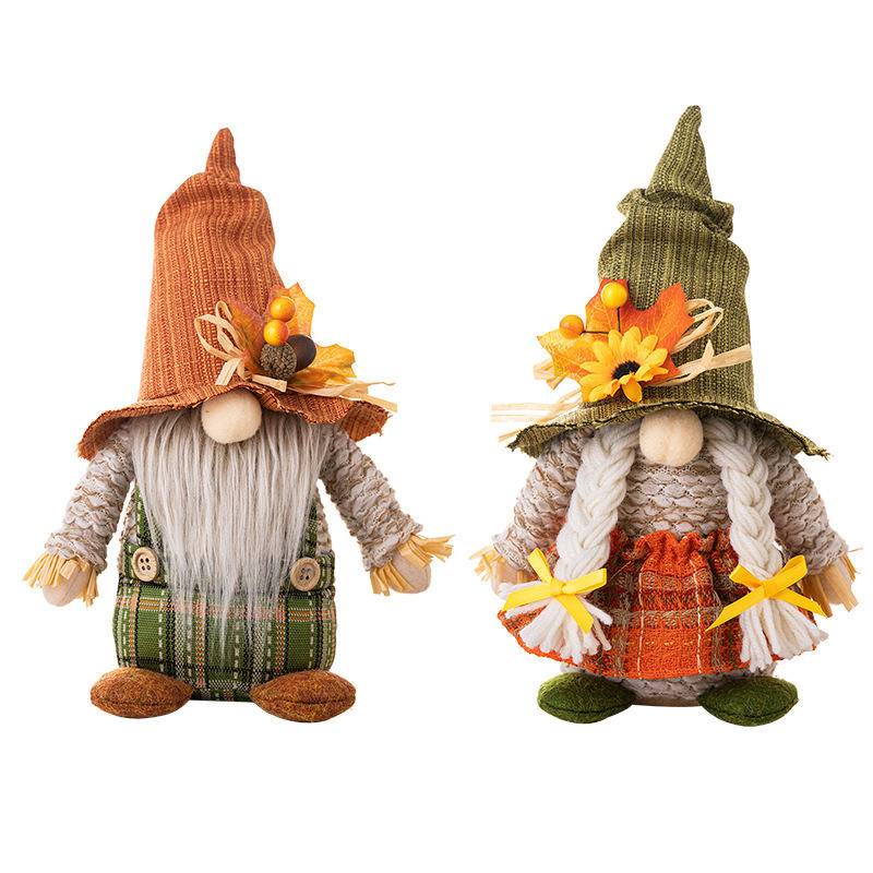 Maple Leaf Plaid Thanksgiving Harvest Gnome Ornaments