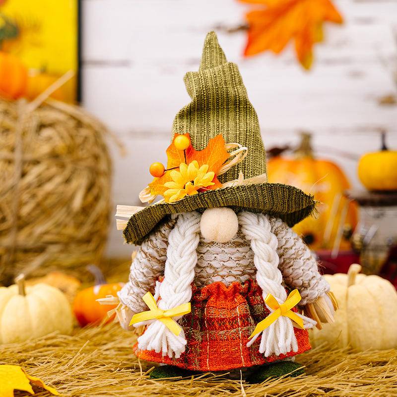 Maple Leaf Plaid Thanksgiving Harvest Gnome Ornaments