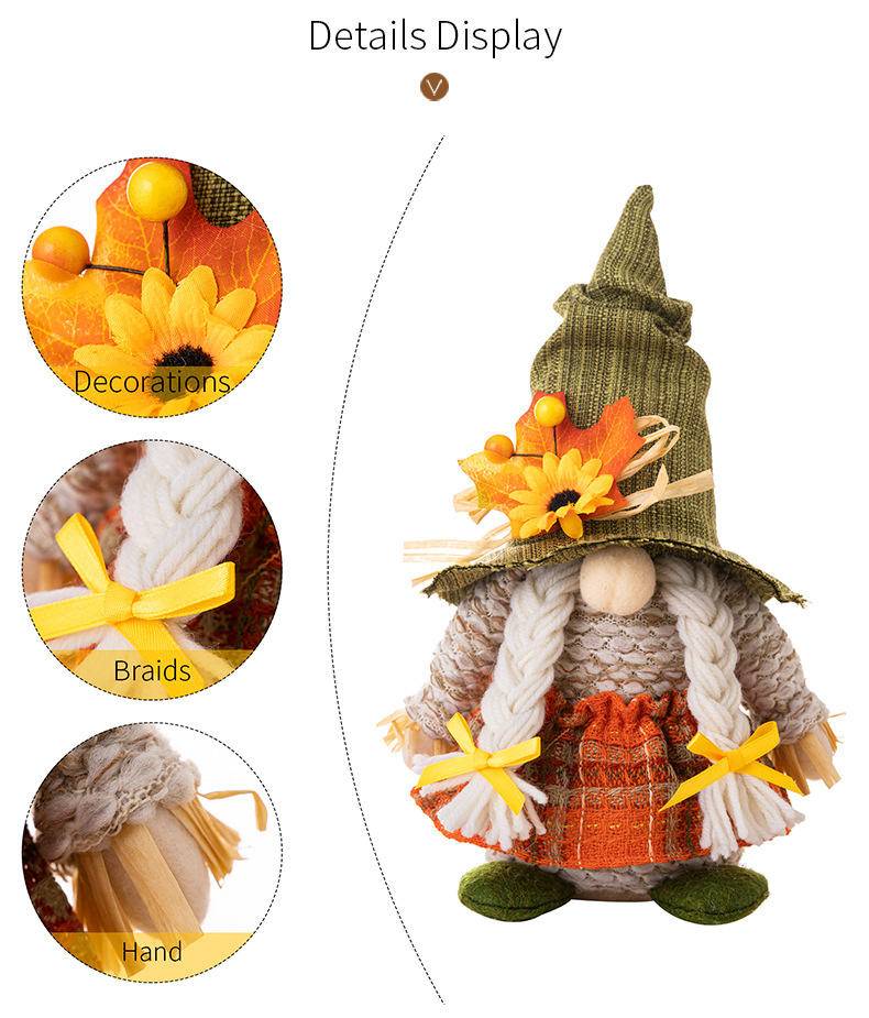 Maple Leaf Plaid Thanksgiving Harvest Gnome Ornaments