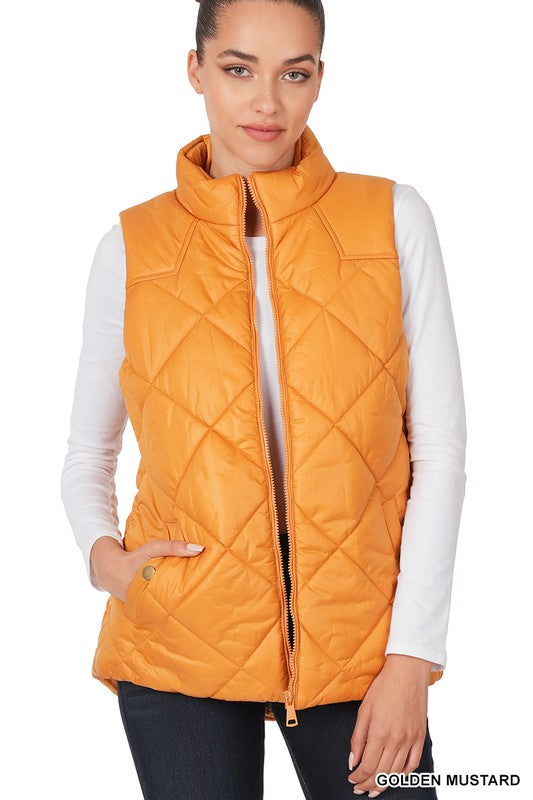 Diamond Quilted Zip Front Vest