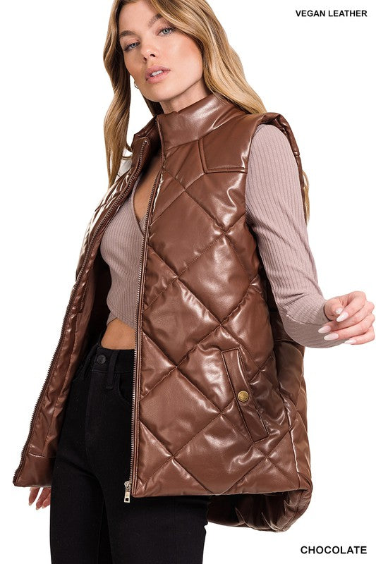 Vegan Leather Puffer Vest