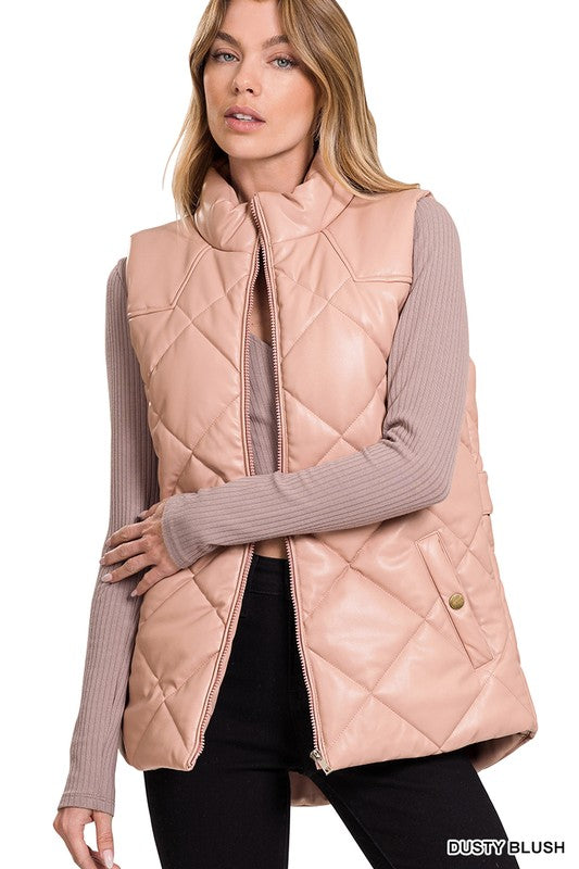 Vegan Leather Puffer Vest