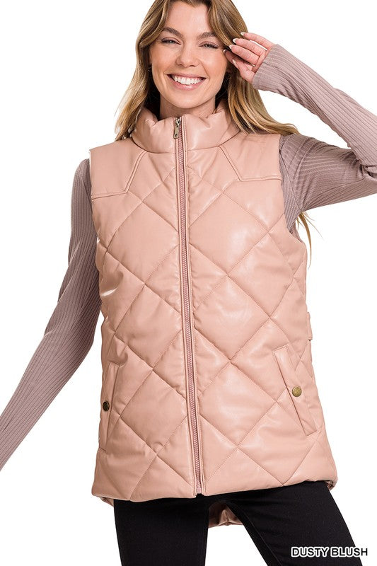 Vegan Leather Puffer Vest