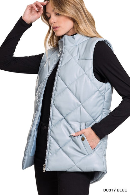 Vegan Leather Puffer Vest