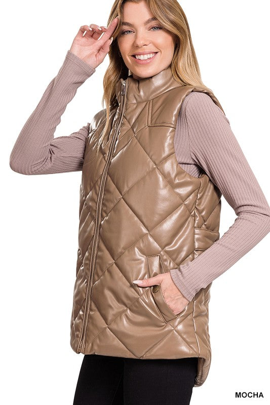 Vegan Leather Puffer Vest