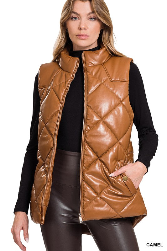 Vegan Leather Puffer Vest