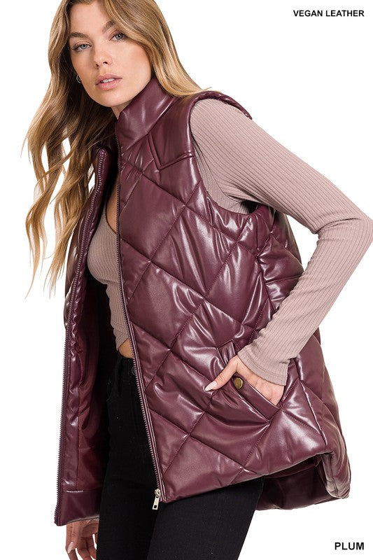 Vegan Leather Puffer Vest