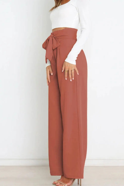 Tie Front Paperbag Wide Leg Pants - Image #11