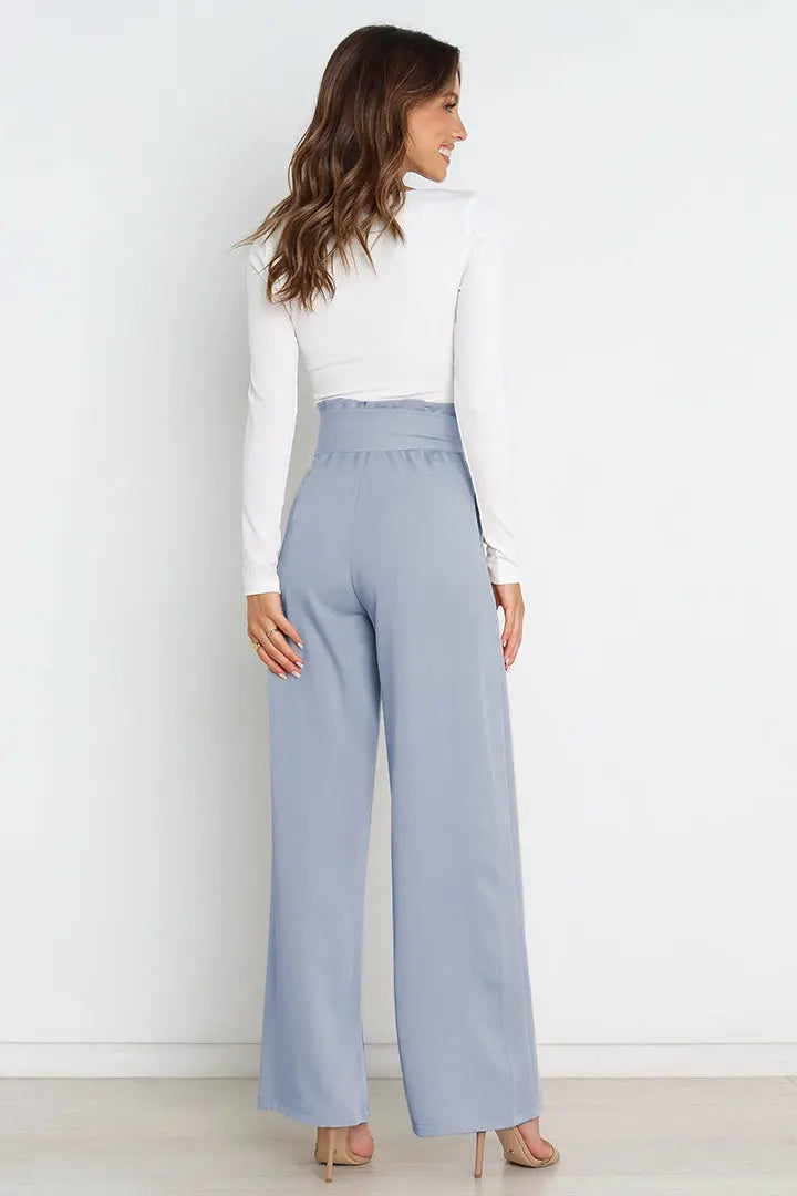 Tie Front Paperbag Wide Leg Pants - Image #27