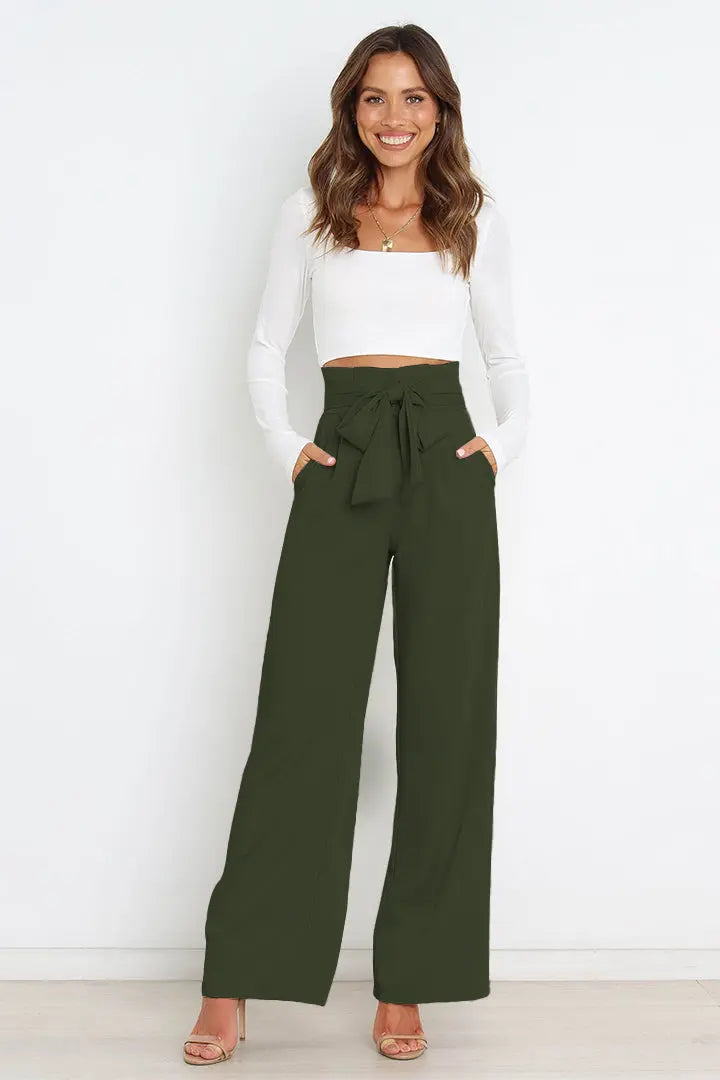 Tie Front Paperbag Wide Leg Pants - Image #28