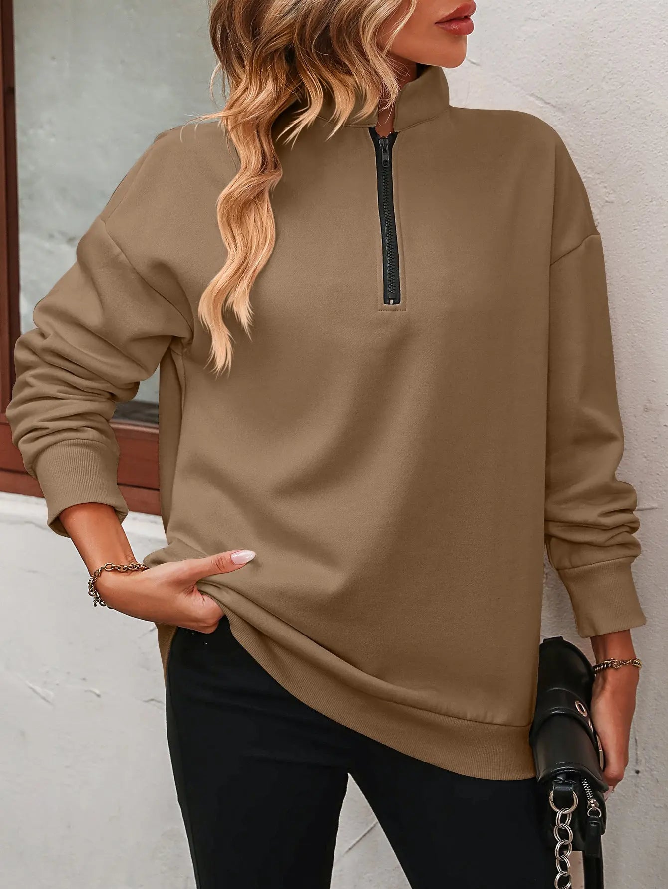 Zip-Up Dropped Shoulder Sweatshirt - Image #22