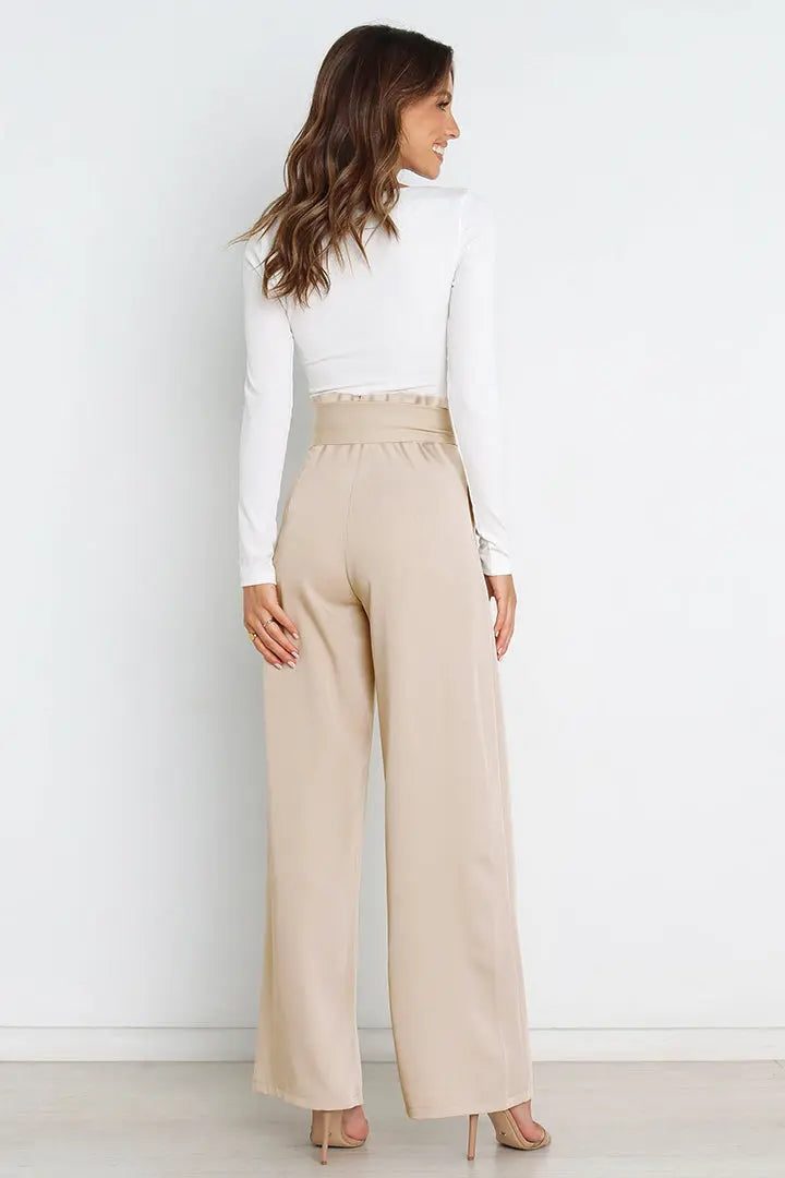 Tie Front Paperbag Wide Leg Pants - Image #2