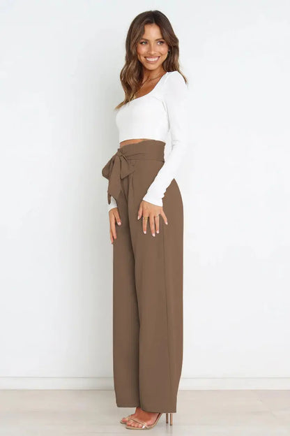 Tie Front Paperbag Wide Leg Pants - Image #23