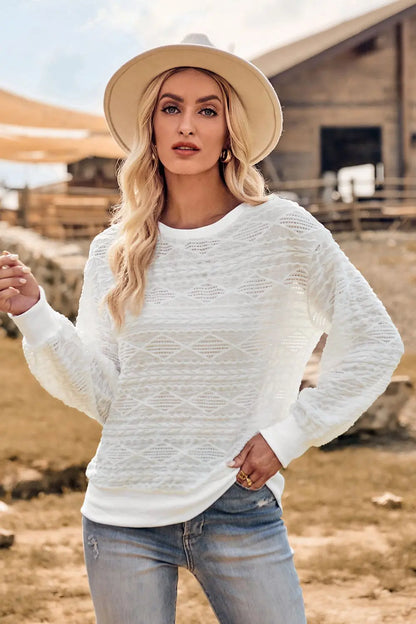 Round Neck Long Sleeve Knit Top - Image #1