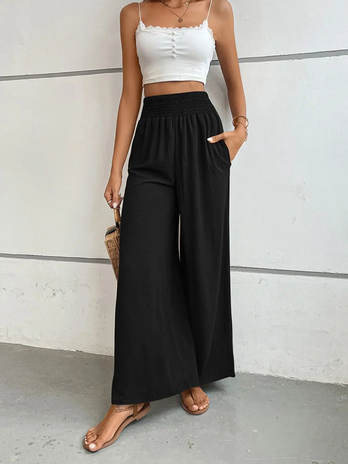 Wide Waistband Relax Fit Long Pants - Image #4