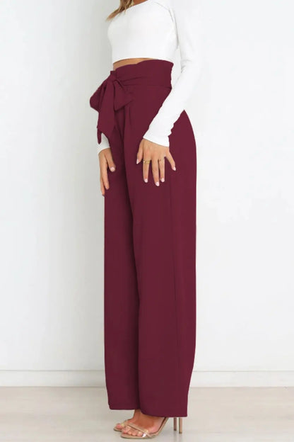 Tie Front Paperbag Wide Leg Pants - Image #14