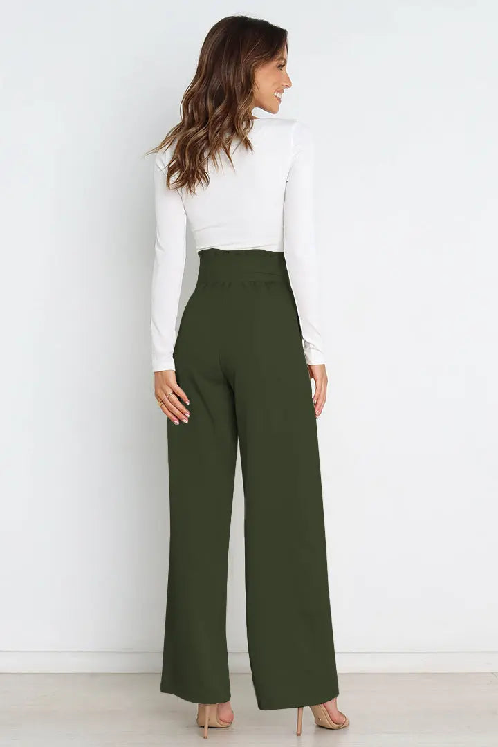 Tie Front Paperbag Wide Leg Pants - Image #30