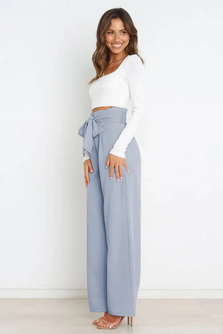 Tie Front Paperbag Wide Leg Pants - Image #26