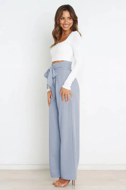 Tie Front Paperbag Wide Leg Pants - Image #26