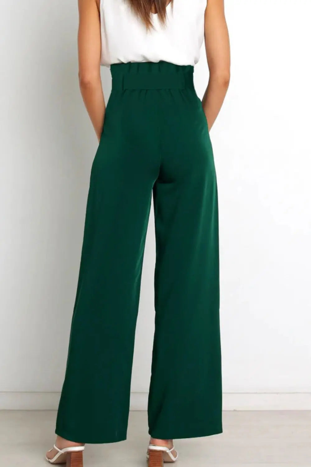 Tie Front Paperbag Wide Leg Pants - Image #5