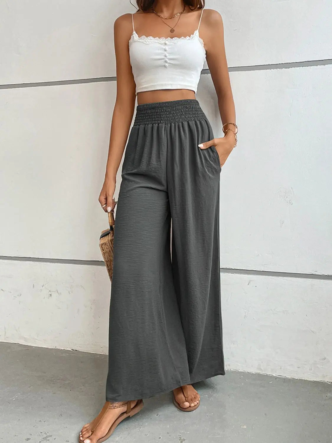 Wide Waistband Relax Fit Long Pants - Image #8