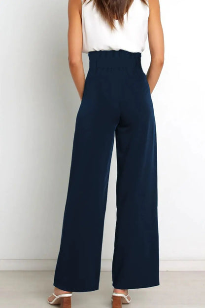 Tie Front Paperbag Wide Leg Pants - Image #9