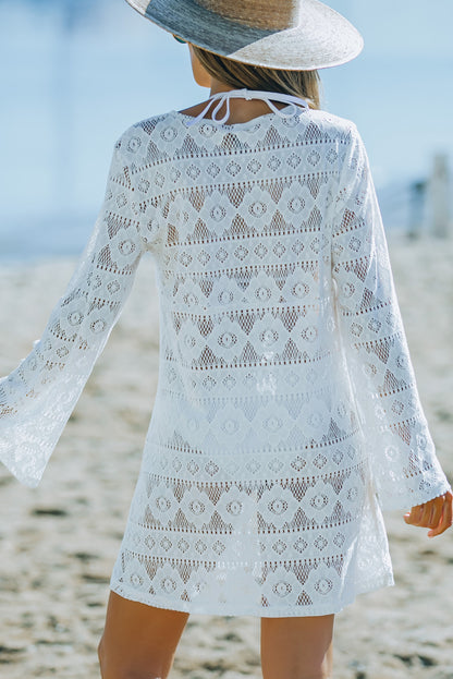 White Button Down Lace Tunic Beach Dress