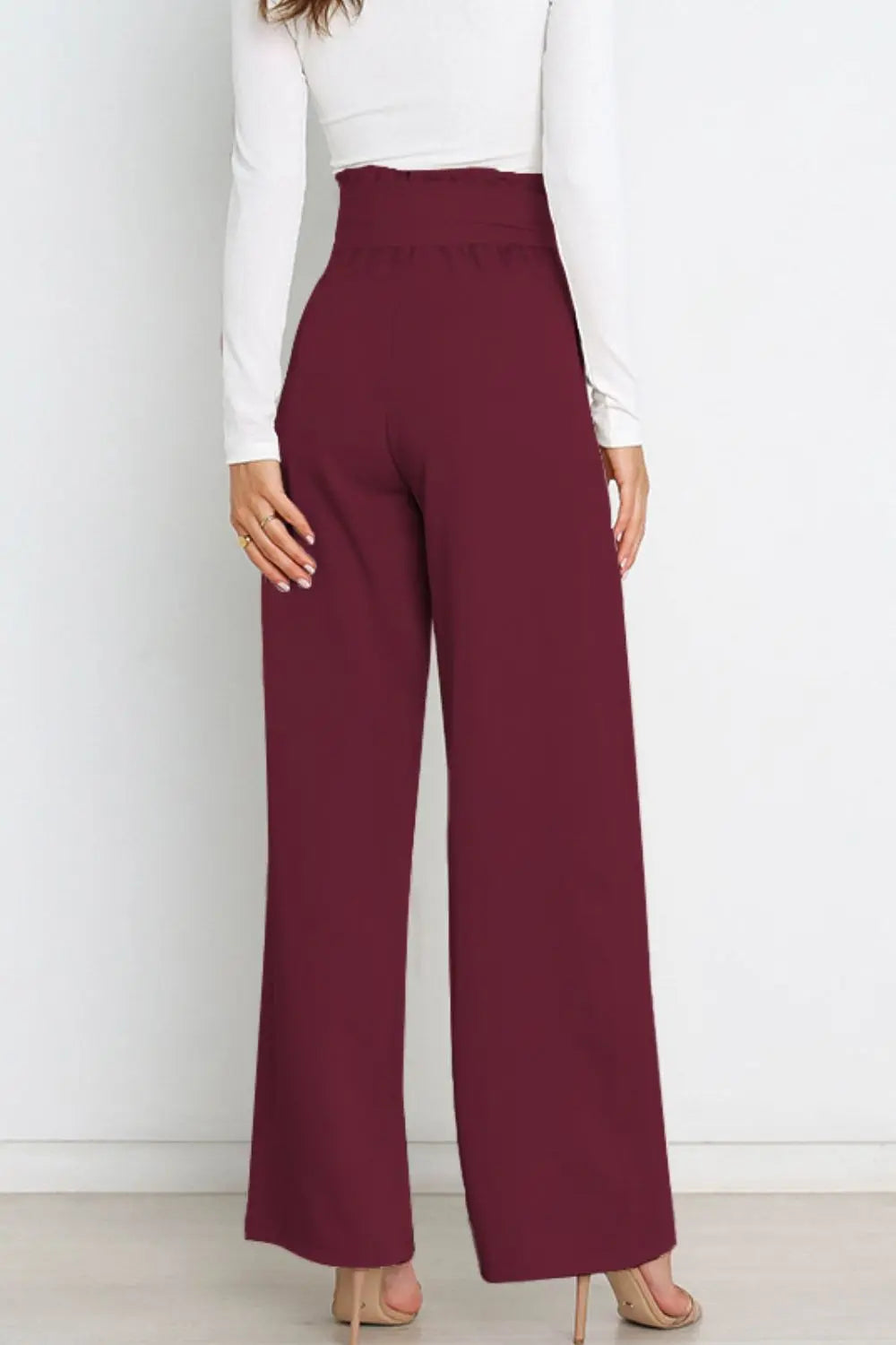 Tie Front Paperbag Wide Leg Pants - Image #13