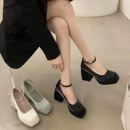 Thick Sole French Style Short Ultra-High Heel Mary Jane Shoes