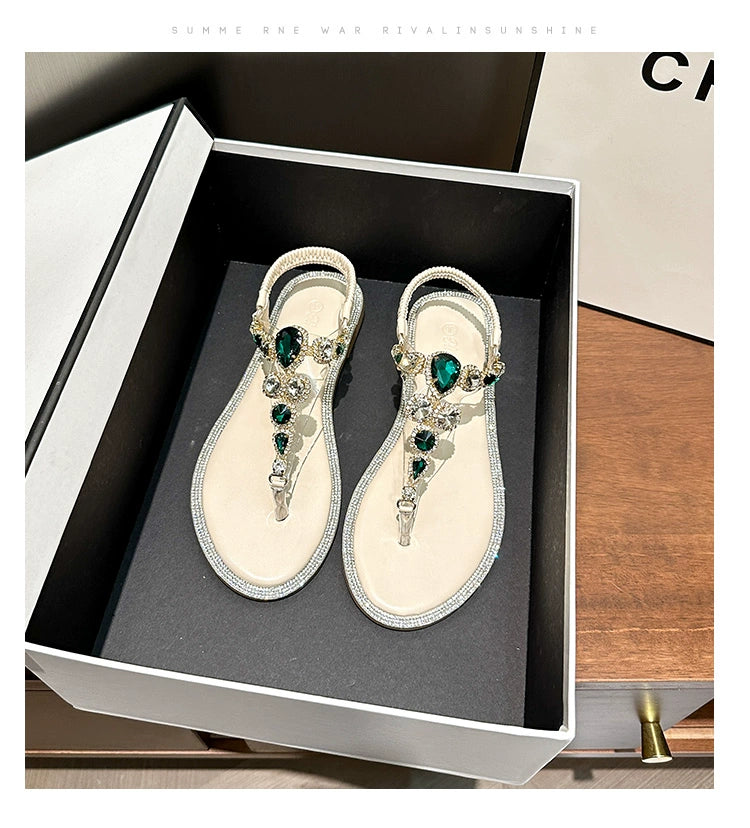 Bohemian Flip-Toe Rhinestone Sandals Women's Summer 2024