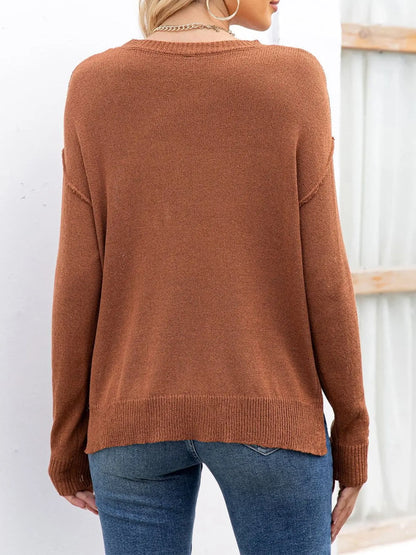 Round Neck Dropped Shoulder Slit T-Shirt - Image #9