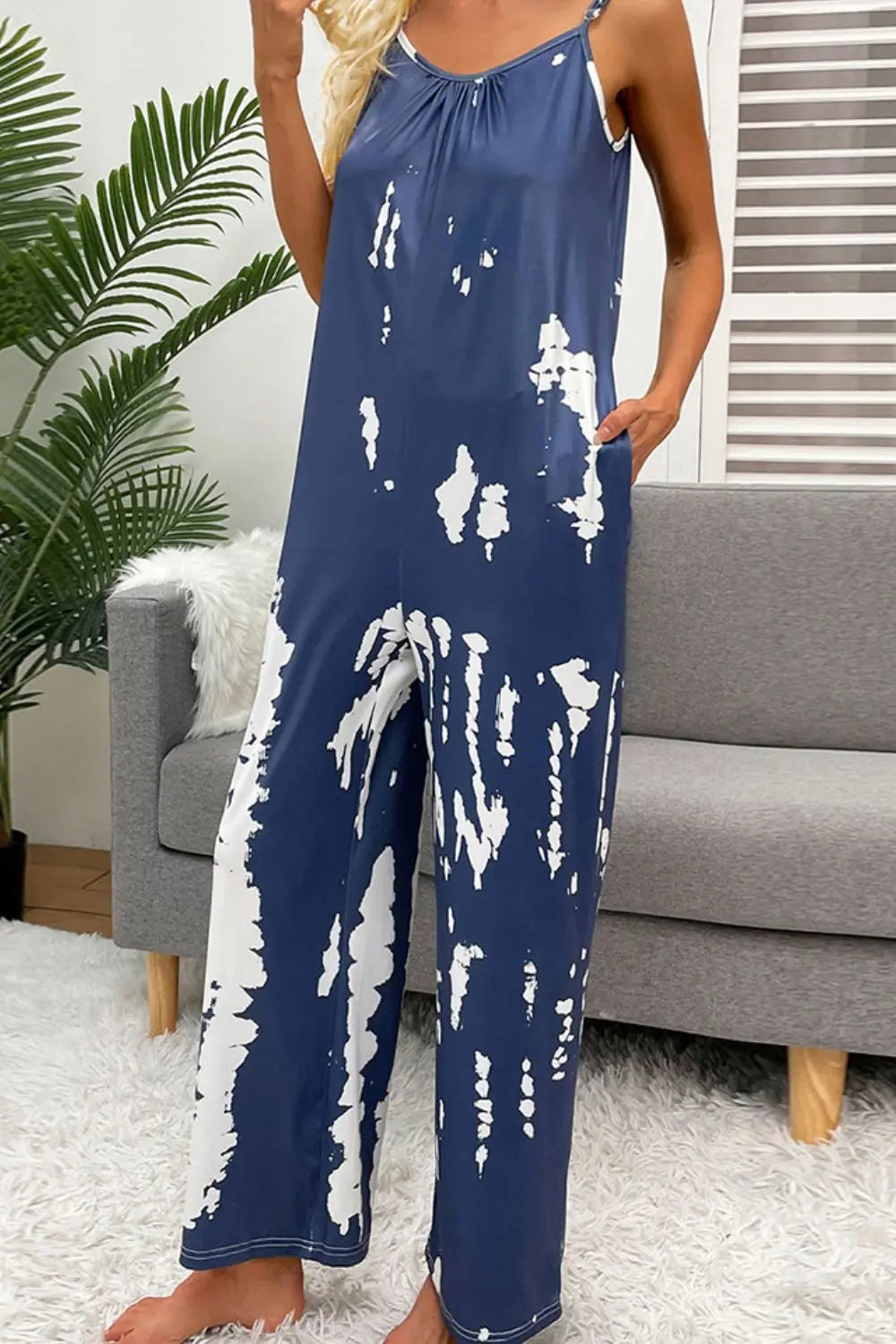 Tie-Dye Spaghetti Strap Jumpsuit with Pockets - Image #26