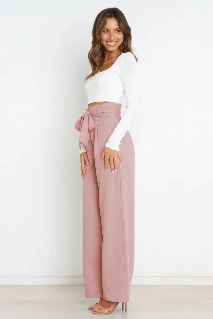 Tie Front Paperbag Wide Leg Pants - Image #20