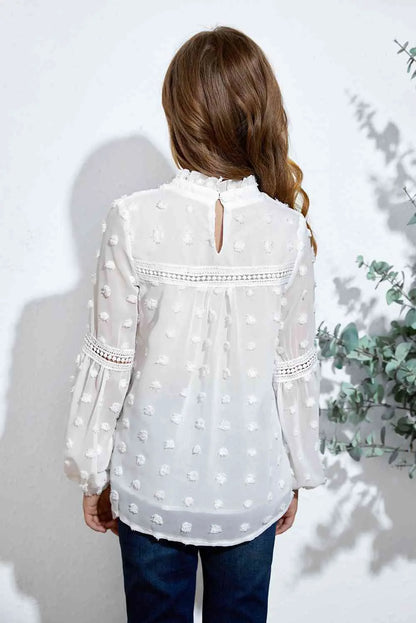 Girls Swiss Dot Spliced Lace Notched Blouse - Image #2