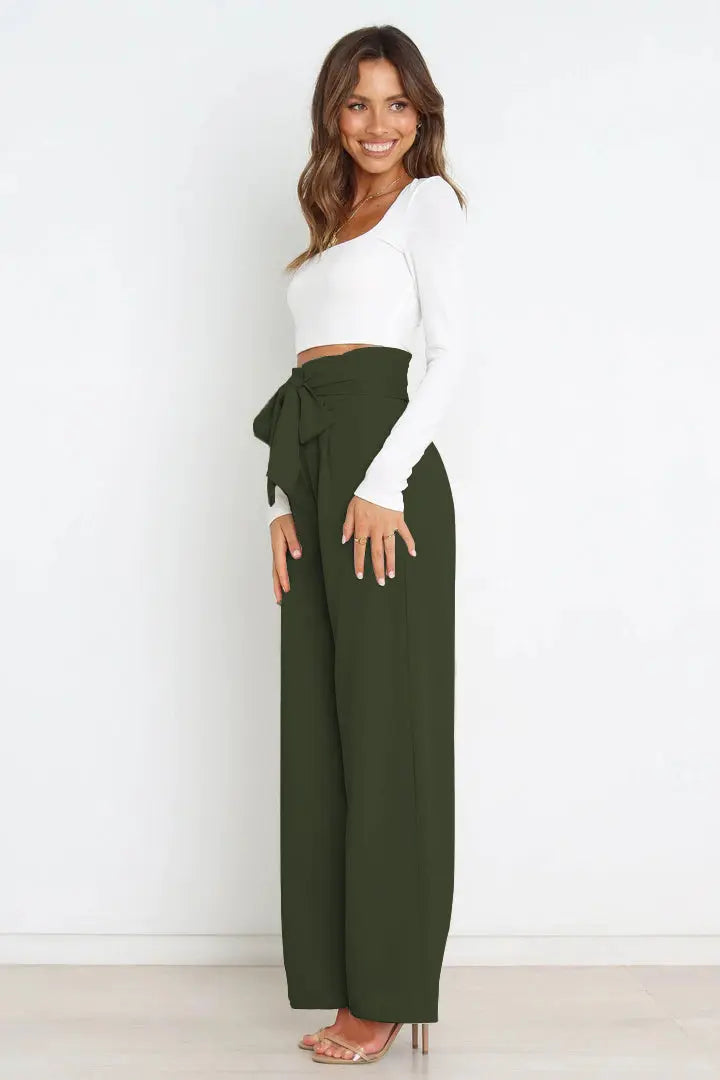 Tie Front Paperbag Wide Leg Pants - Image #29