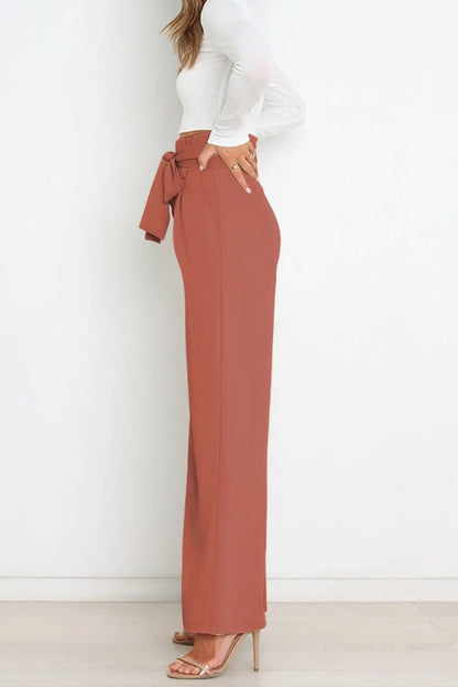 Tie Front Paperbag Wide Leg Pants - Image #12