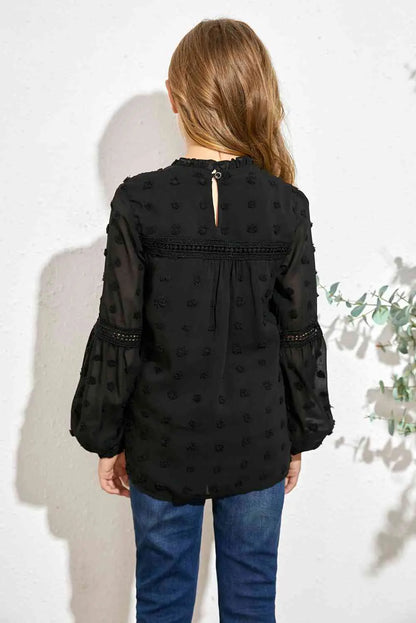 Girls Swiss Dot Spliced Lace Notched Blouse - Image #8