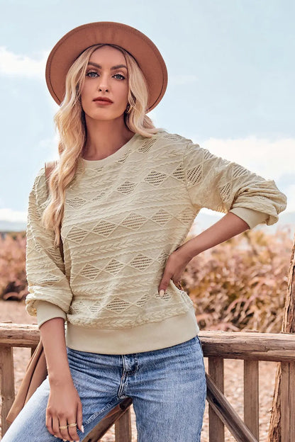 Round Neck Long Sleeve Knit Top - Image #6