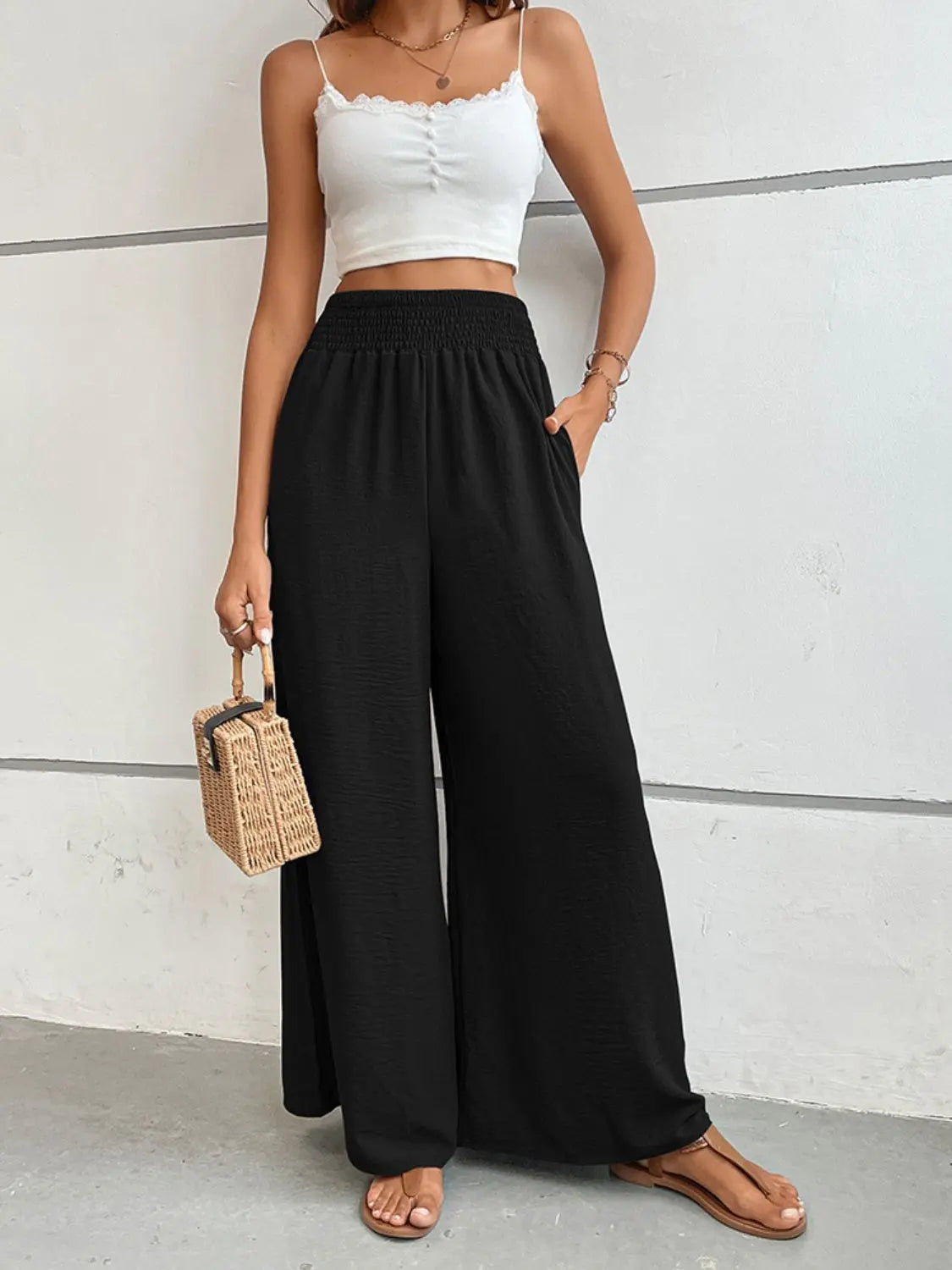 Wide Waistband Relax Fit Long Pants - Image #5