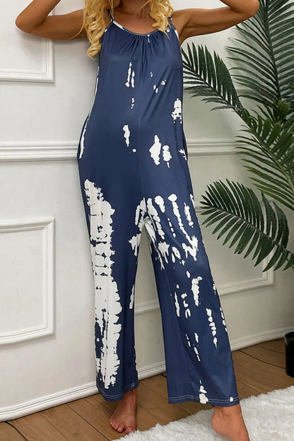 Tie-Dye Spaghetti Strap Jumpsuit with Pockets - Image #25