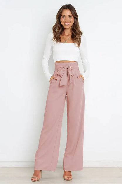 Tie Front Paperbag Wide Leg Pants - Image #19