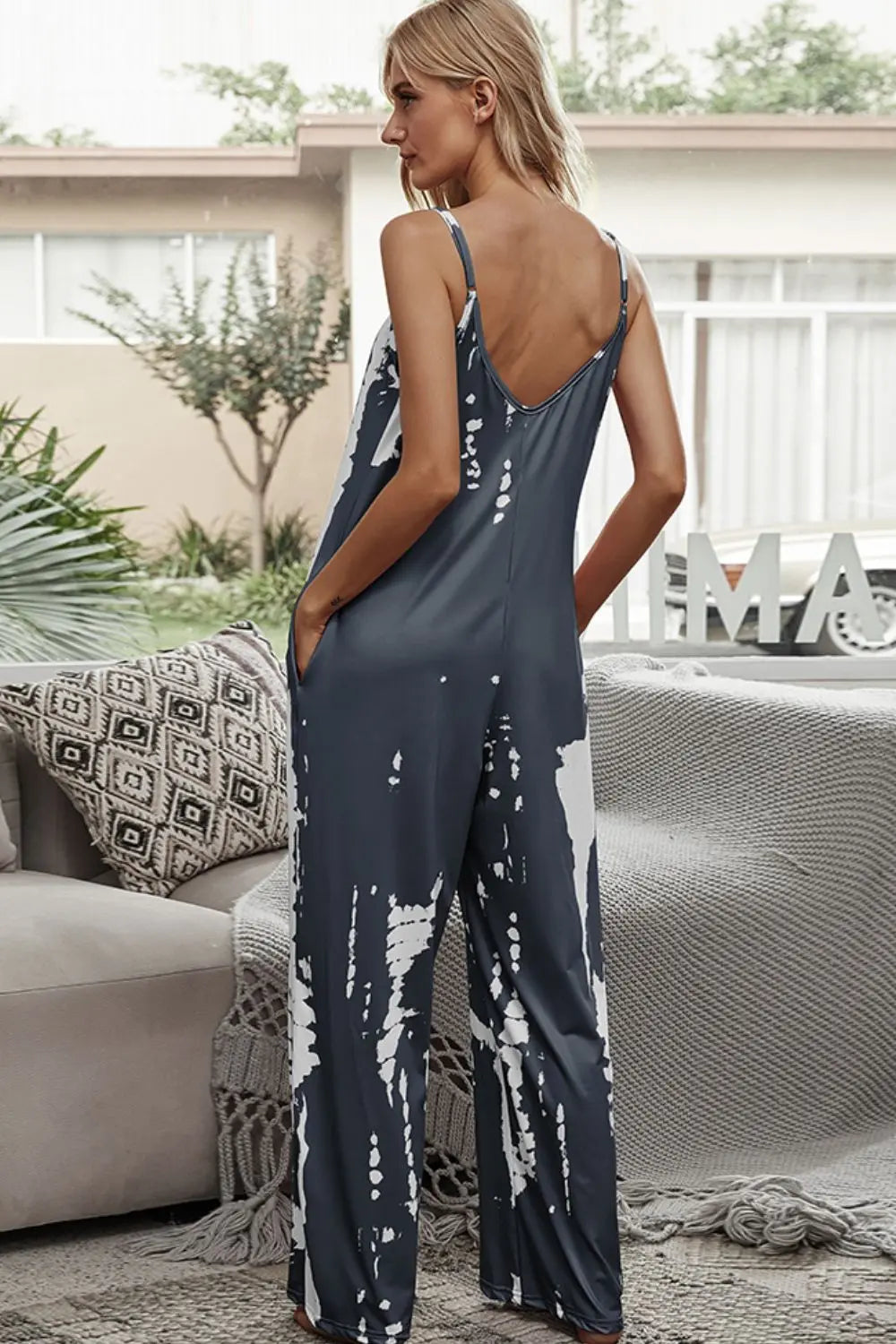 Tie-Dye Spaghetti Strap Jumpsuit with Pockets - Image #24