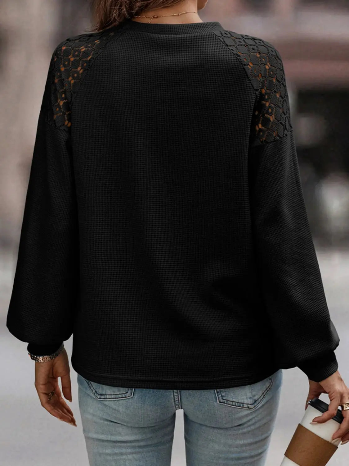 Lantern Sleeve Round Neck Blouse - Image #9