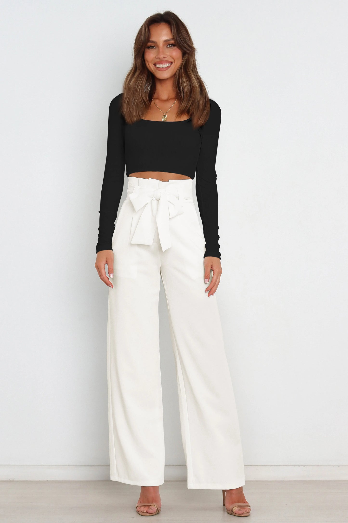 Tie Front Paperbag Wide Leg Pants - Image #16