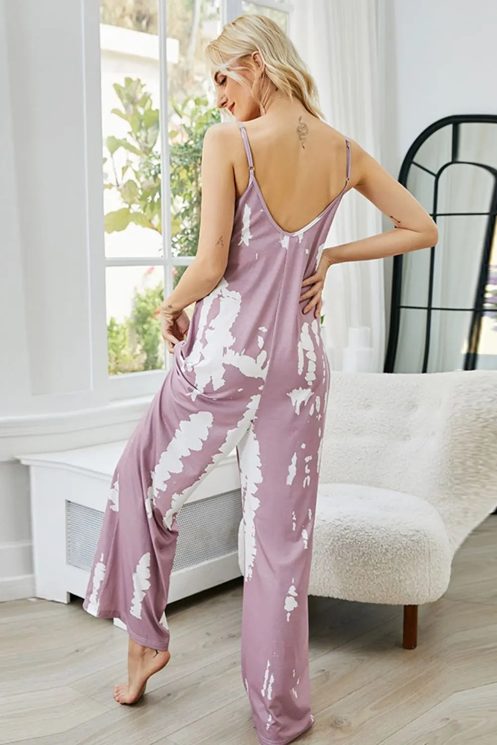 Tie-Dye Spaghetti Strap Jumpsuit with Pockets - Image #2