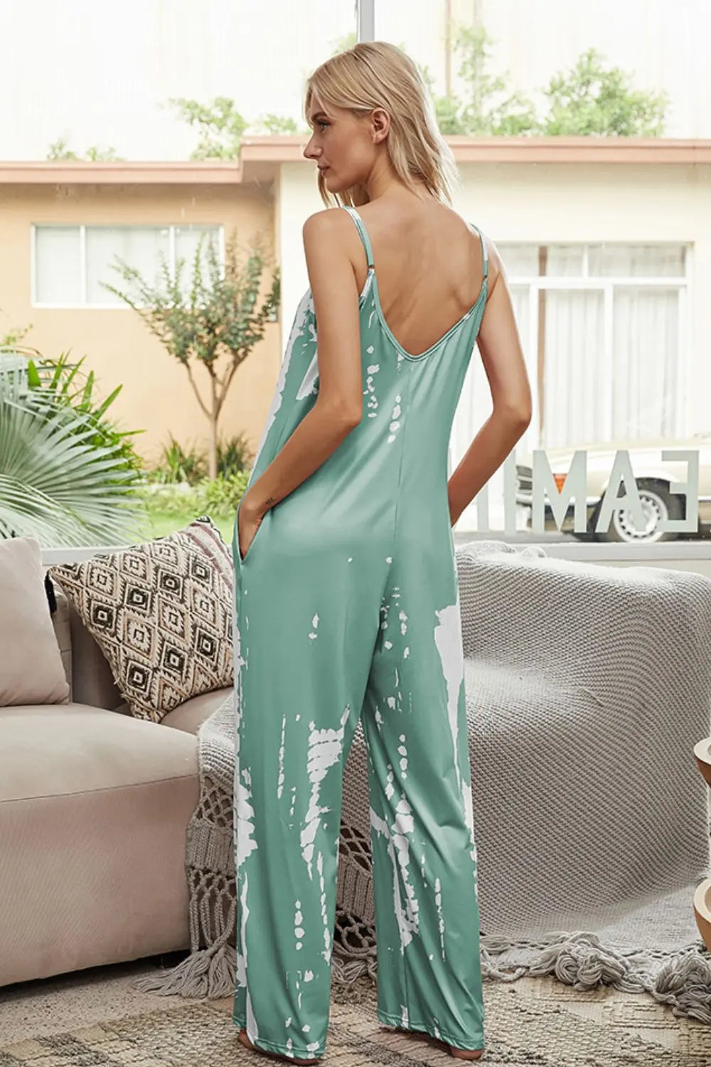 Tie-Dye Spaghetti Strap Jumpsuit with Pockets - Image #9