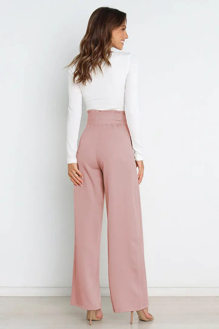 Tie Front Paperbag Wide Leg Pants - Image #21