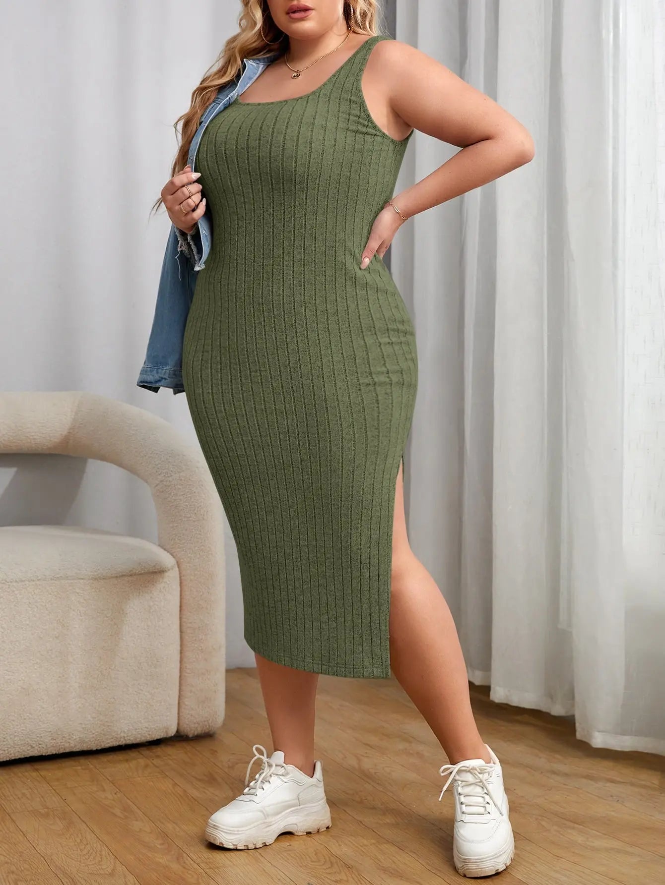 EZwear Plus Split Thigh Tank Dress - Image #3