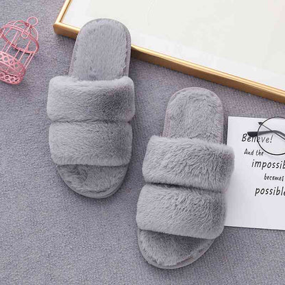 Faux Fur Double Strap Slippers